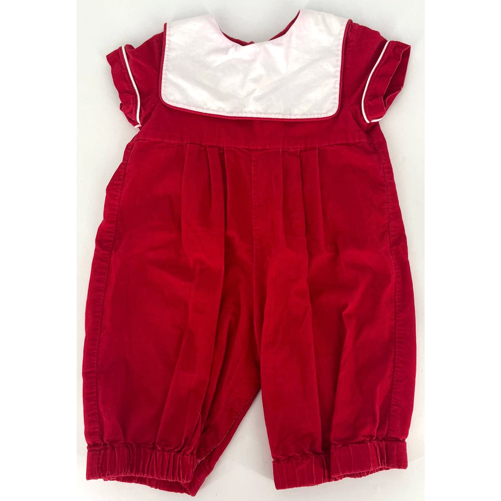 Mom & Me red corduroy jumper white collar short sleeve button crotch cotton 24M